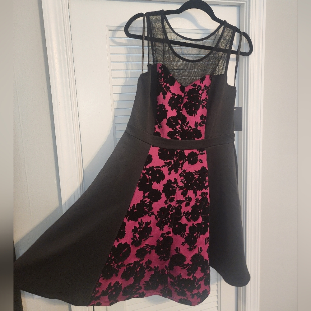 NWT EnFocus Studio Fit & Flare Mesh Floral Dress Size 14